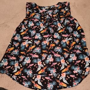 Terra & Sky Black Koi & Floral Print Sleeveless Camisole